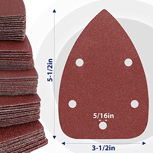 WORKPRO 150PCS Mouse Sander Pads, 5 Hole Detail Sander Sandpaper Sanding Sheets, 40/80/120/180/240 Assorted Grits for Wood Furniture