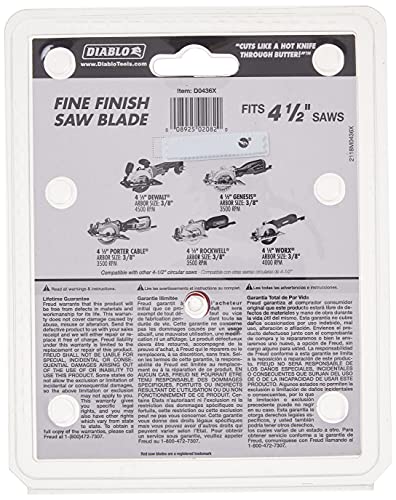 Freud D0436X Diablo 4-1/2-Inch 36 Tooth ATB Cordless Trim Saw Blade with 20-Millimeter Arbor and 3/8-Inch Reducer Bushing