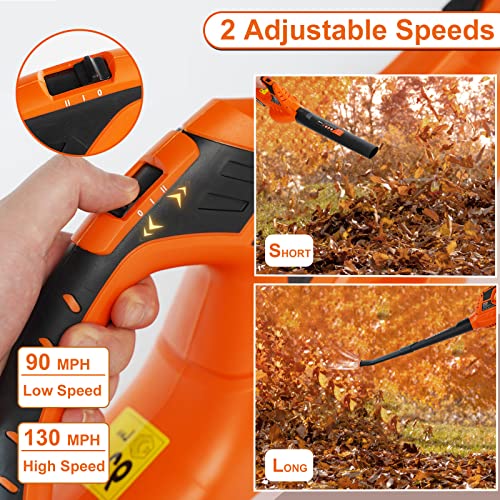Cordless Leaf Blower,20V Handheld Electric Leaf Blowers with 2.0Ah Battery & Fast Charger, 2 Speed Mode, Lightweight Battery Powered Leaf Blowers for Patio, Yard, Sidewalk,Small Leaf Blowers