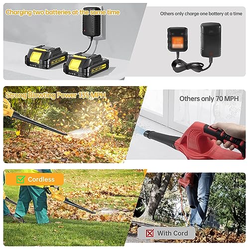 RUALION Leaf Blowers Battery Powered: 290CFM 135MPH Leaf Blower Cordless with Battery & Charger for Lawn Care | Patio | Garage