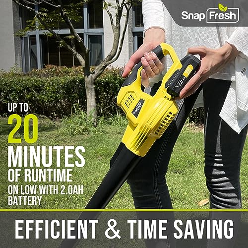 SnapFresh Leaf Blower - 20V Leaf Blower with Battery & Charger, Leaf Blower Cordless for Lawn Care, Electric Leaf Blower Battery Powered for Snow Blowing & Cleaning (Battery & Charger Included)