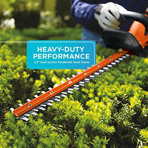 BLACK+DECKER 20V MAX Cordless Hedge Trimmer, 22 Inch Steel Blade, Reduced Vibration, Battery and Charger Included (LHT2220), Orange