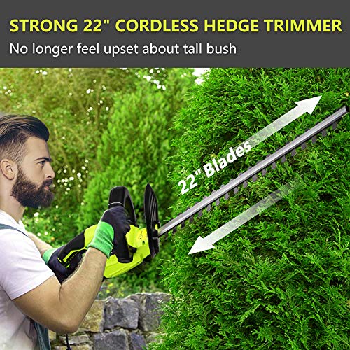 SnapFresh 20V Cordless Hedge Trimmer - 22" Dual-Action Blade, Hedge Trimmer Cordless with 2.0Ah Battery and Charger, Grass Trimmer