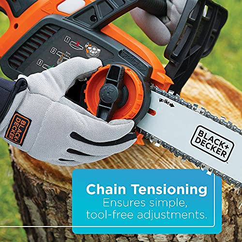 BLACK+DECKER 20V MAX Chainsaw Kit, Cordless, 10 inch, Tool-Free Chain Tensioning, Oil Lubrication System, Battery and Charger Included (LCS1020)